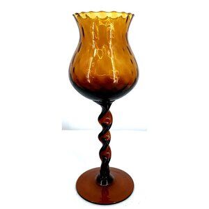 Empoli Candleholder Art Glass Optic Ribbed Twisted Stem Amber Italy 11.75" Tall